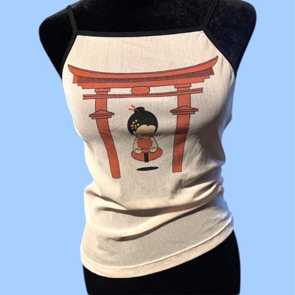 y2k Asian Graphic Geisha Mesh Cami